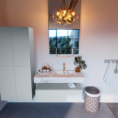 MONDIAZ ALAN - DLUX Ensemble de meuble de salle de bains - 100cm - meuble bas - Clay - 1 tiroir - lavabo suspendu - vasque à droite - 1 trou de robinetterie - Frappe
