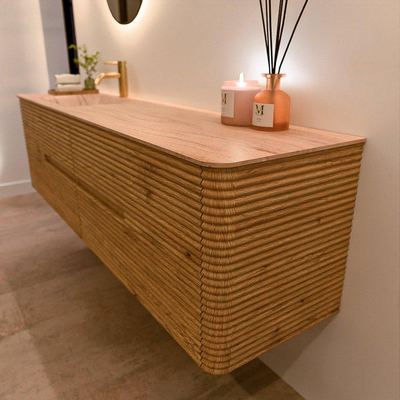 Mondiaz CIRO-DLUX Meuble de salle de bains - 180x45x50cm - Plan-vasque Solid surface Saba - 1 vasque à gauche - 1 trou de robinetterie - 4 tiroirs - Chêne