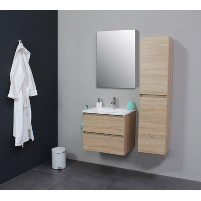 Basic Bella Meuble avec lavabo acrylique 1 trou de robinet 60x55x46cm avec armoire toilette à 1 porte gris Chêne