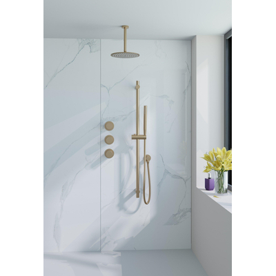 Fortifura Nebbio Regendoucheset - inbouwkraan - inbouwdeel - glijstang - doucheslang metaal - staaf handdouche - 20cm plafondarm - ronde hoofddouche - PVD - geborsteld messing (goud)