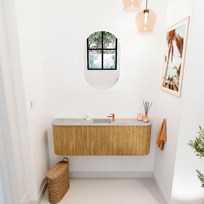 Mondiaz JOYA-DLUX 123.2cm toiletmeubel - ronding links en rechts kleur Oak - Wastafel FAYE positie Midden 1 kraangat kleur Glace.