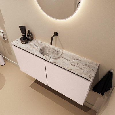 MONDIAZ TURE-DLUX meuble de toilette 100cm Rosee. EDEN vasque Glace position milieu. Sans trou de robinet.