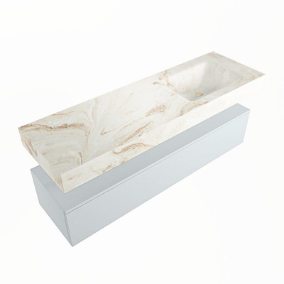 Mondiaz ALAN-DLUX Ensemble de meuble - 150cm - meuble Clay mat - 1 tiroir - Lavabo Cloud Frappe suspendu - vasque Droite - 0 trous de robinet
