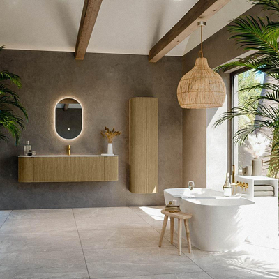 Mondiaz KURVE-DLUX Ensemble meuble de salle de bains - 160x46x40cm - 1 tiroir - 2 portes - vasque solid surface - centre - 1 trou de robinet - Dusk