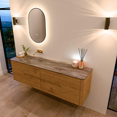 Mondiaz CIRO-DLUX Badkamermeubelset - 170x45x50cm - Solid surface wastafel Oza - 1 wasbak Links - zonder kraangaten - 4 lades - Oak