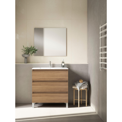 Saniclass Chaci PLUS Meuble bas de salle de bains - 80x86x46cm - 3 tiroirs - Poignée intégrée - MFC - chêne chaud