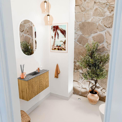 Mondiaz JOYA-DLUX 70cm toiletmeubel - kleur Oak - Wastafel FAYE positie Midden 1 kraangat kleur Sombra.