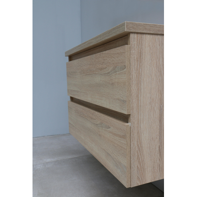 Basic Bella Badkamermeubelset - 80x55x46cm - 1 wasbak - Acryl - Zwart - 1 kraangat - Wandspiegel met verlichting - MDF Eiken SHOWROOMMODEL