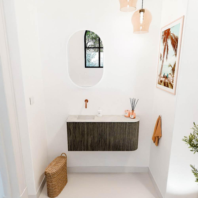 Mondiaz JOYA-DLUX 91.6cm toiletmeubel - ronding rechts kleur Shadow - Wastafel FAYE positie Links Zonder kraangat kleur Ostra.
