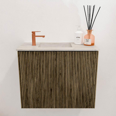 Mondiaz JOYA-DLUX 50cm toiletmeubel - kleur Dusk - Wastafel FAYE positie Links 1 kraangat kleur Ostra.