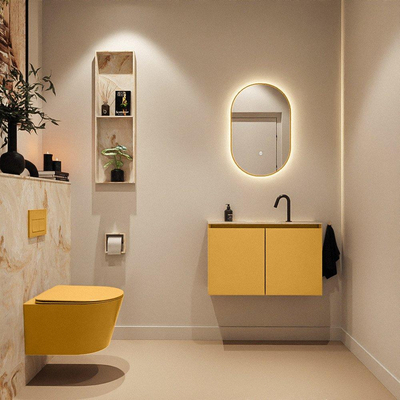 MONDIAZ TURE-DLUX Meuble de toilettes 80 cm Ocher. Lavabo EDEN Frappe position milieu. Avec 1 trou de robinet.