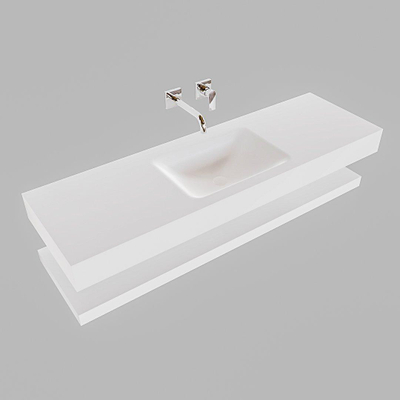 MONDIAZ ALAN 150cm - Badkamermeubelset - solid surface - planchet met vrijhangende wastafel - wasbak midden - 0 kraangaten - talc