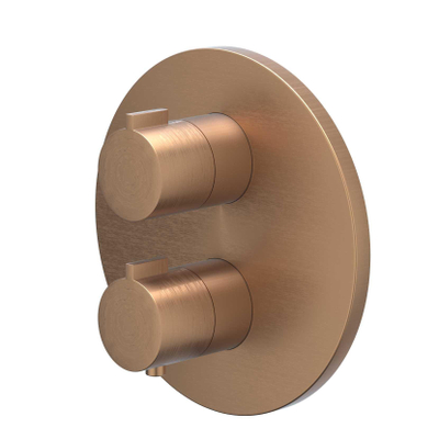 IVY Pact Ensemble de douche de tête - encastré - inverseur d’arrêt 2 voies - bras de plafond 15cm - douche de tête medium ronde 20cm - barre de douche avec sortie - flexible de douche 150cm - douchette à main jet satiné - Cuivre brossé mat PVD