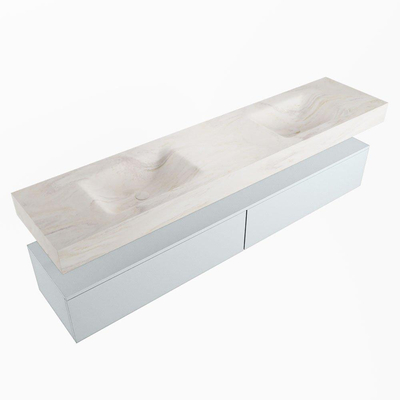 Mondiaz ALAN-DLUX Ensemble de meuble - 200cm - meuble Clay mat - 2 tiroirs - Lavabo Cloud Ostra suspendu - vasque Gauche et droite - 0 trous de robinet