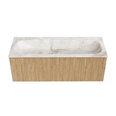 MONDIAZ KURVE-DLUX Meuble de salle de bains 120 cm couleur Oak avec 1 tiroir. Vasque BIG LARGE centrale sans trou de robinet couleur Frappe.