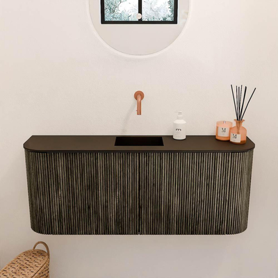 Mondiaz JOYA 103.2cm meuble de salle de bains - arrondis gauche et droite couleur Shadow - Vasque FAYE position Milieu Sans trou de robinet couleur Urban