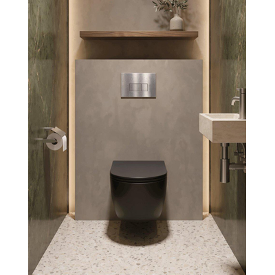QeramiQ Dely Ensemble de WC - réservoir encastré Qeramiq Flush - abattant slim - plaque de commande en métal inox - boutons rectangulaires - noir mat
