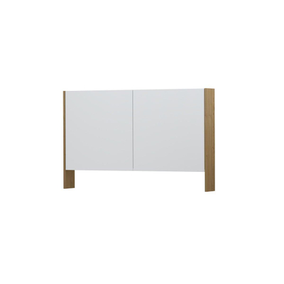 INK SPK3 Armoire de toilette - 120x14x74cm - 2 portes - miroir double face - étagère ouverte - interrupteur et prise - placage MDF Naturel