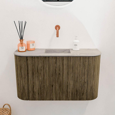 Mondiaz JOYA-DLUX 73.2cm toiletmeubel - ronding links en rechts kleur Dusk - Wastafel FAYE positie Midden Zonder kraangat kleur Glace.