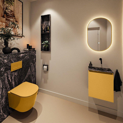 MONDIAZ TURE-DLUX 40cm toiletmeubel Ocher. EDEN wastafel Lava positie rechts. Zonder kraangat.