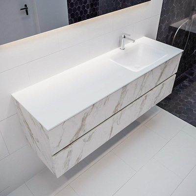 Mondiaz VICA ensemble de meuble de salle de bain - 150cm - meuble sous-vasque carrara - 2 tiroirs - lavabo cloud droite - 1 trou de robinet version XL 60cm de haut