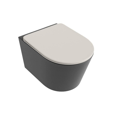 Mondiaz LAVIE WC suspendu – sans bride – 36 x 53 cm – avec abattant softclose – Dark grey (gris), abattant Linen (blanc cassé)