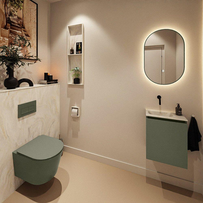 MONDIAZ TURE-DLUX Meuble toilette - 40cm - Army - EDEN - vasque Ostra - position gauche - sans trou de robinet