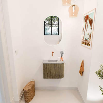 Mondiaz JOYA-DLUX 51.6cm toiletmeubel - ronding rechts kleur Dusk - Wastafel FAYE positie Links Zonder kraangat kleur Glace.