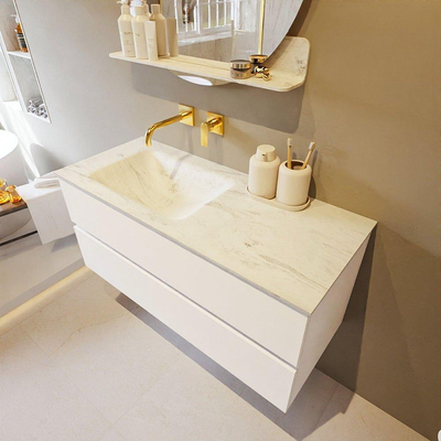 Mondiaz VICA-DLUX ensemble de meuble de salle de bain - 110cm - meuble sous-vasque talc - 2 tiroirs - lavabo encastré cloud gauche - sans trous de robinet - version haute de 60cm - opalo