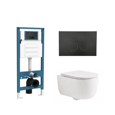 QeramiQ Dely Swirl Ensemble de toilettes - réservoir encastré Qeramiq Flush - abattant slim - plaque de commande noire mate en métal - boutons ronds - blanc mat