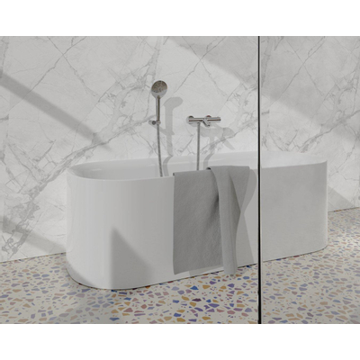 Fortifura Calvi Thermostatische badkraan - met ronde handdouche handdouchehouder en - metalen doucheslang - hoogglans chroom
