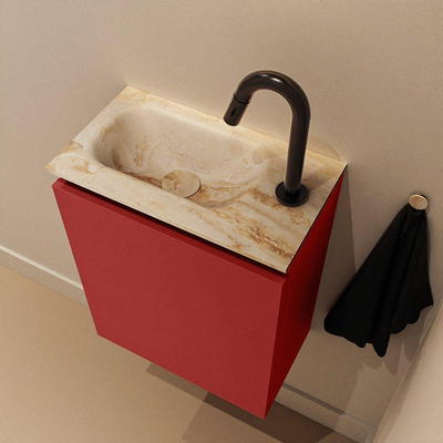 MONDIAZ TURE-DLUX Meuble toilette - 40cm - Fire - EDEN - vasque Frappe - position gauche - 1 trou de robinet