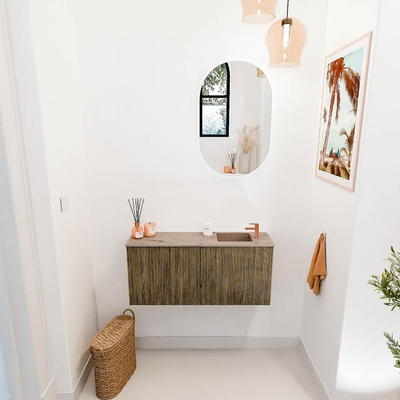 Mondiaz JOYA-DLUX 90cm toiletmeubel - kleur Dusk - Wastafel FAYE positie Rechts 1 kraangat kleur Arena.