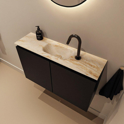 MONDIAZ TURE-DLUX Meuble toilette - 80cm - Urban - EDEN - vasque Frappe - position centrale - 1 trou de robinet