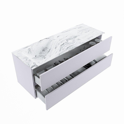 MONDIAZ VICA-DLUX Ensemble meuble de salle de bains - 130cm - meuble bas Cale - 2 tiroirs - lavabo encastré Cloud à gauche - 1 trou de robinet - version haute 60cm - Glace