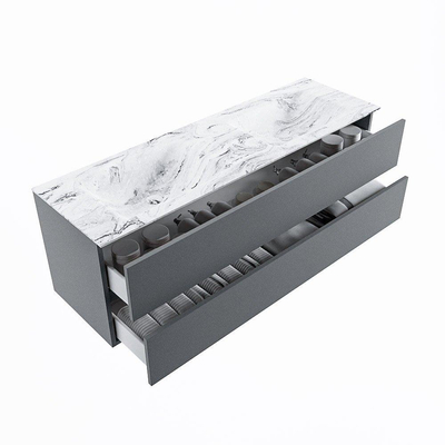 MONDIAZ VICA-DLUX Ensemble meuble de salle de bains - 150cm - meuble bas plata - 2 tiroirs - lavabo encastré cloud double - sans trous de robinet - version haute 60cm - glace