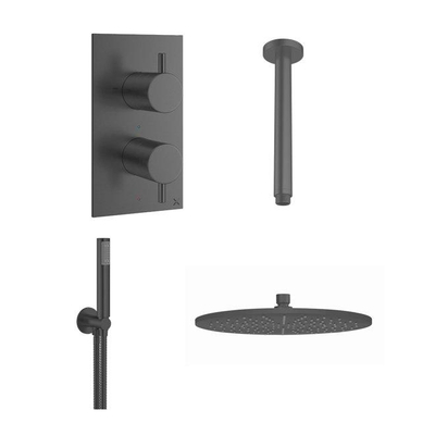 Crosswater MPRO Regendoucheset inbouw - 30cm hoofddouche - staafhanddouche - geborsteld slate gunmetal (antraciet)