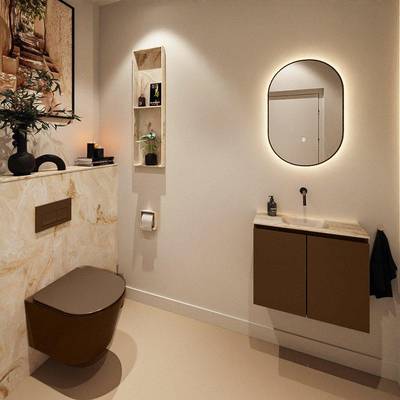 MONDIAZ TURE-DLUX Meuble toilette - 60cm - Rust - EDEN - vasque Frappe - position centrale - sans trou de robinet