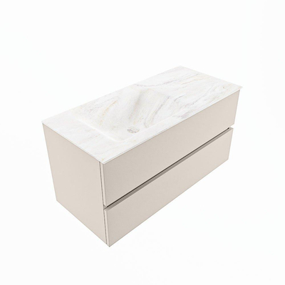 Mondiaz VICA-DLUX Ensemble de meuble de salle de bain - 100cm - meuble sous-vasque lin - 2 tiroirs - lavabo encastrée nuage gauche - 1 trou de robinet - version haute de 60cm - ostra