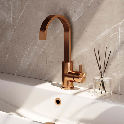 Brauer Copper Edition Robinet lavabo modèle rehaussé avec bec plat poignée type S2 ColdStart Cuivre brossé PVD