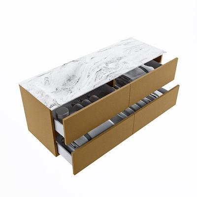 MONDIAZ VICA-DLUX Ensemble meuble de salle de bains - 130cm - meuble bas oro - 4 tiroirs - lavabo encastré cloud à gauche - 1 trou de robinet - version haute 60cm - glace