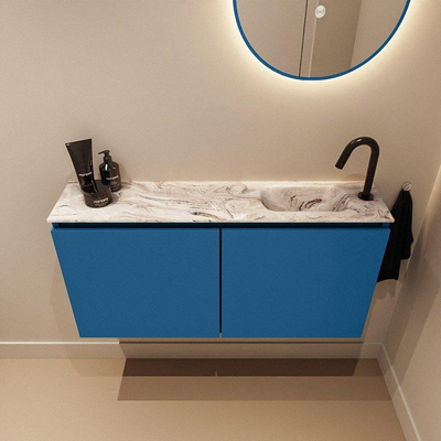 MONDIAZ TURE-DLUX Meuble toilette - 100cm - Jeans - EDEN - vasque Glace - position droite - 1 trou de robinet
