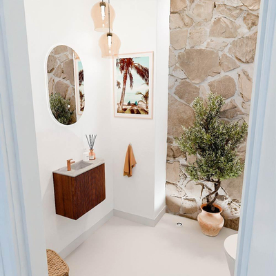 Mondiaz JOYA-DLUX Meuble de salle de bains 51,6cm - arrondi droit couleur Ruby - Vasque FAYE position Gauche 1 trou de robinet couleur Glace