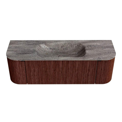 MONDIAZ KURVE-DLUX Meuble de salle de bains 140cm arrondi Gauche + Droite couleur Ruby avec 1 tiroir et 2 portes. Lavabo BIG SMALL Central 1 trou de robinet Oza.