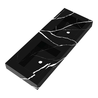 BRAUER Coral wastafel - 120x46x10cm - 2 wasbakken - 0 kraangaten - composiet - marmerlook - Nero Marquina