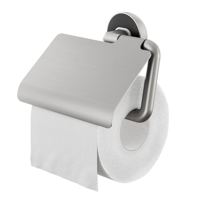 Tiger Cooper Toiletrolhouder - met klep - geborsteld RVS/zwart