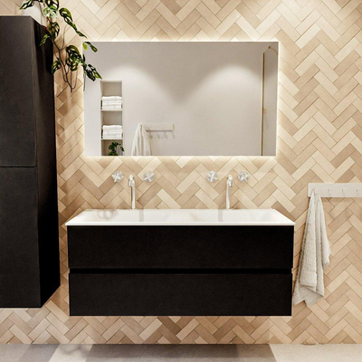 MONDIAZ VICA 120cm badmeubel onderkast Urban 2 lades. Wastafel CLOUD dubbel 2 kraangaten, kleur Talc.