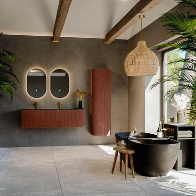 Mondiaz KURVE-DLUX Ensemble de meuble de salle de bains - 145x46x40cm - 1 tiroir - 1 porte - lavabo solid surface - gauche - 2 trous de robinet - Ruby