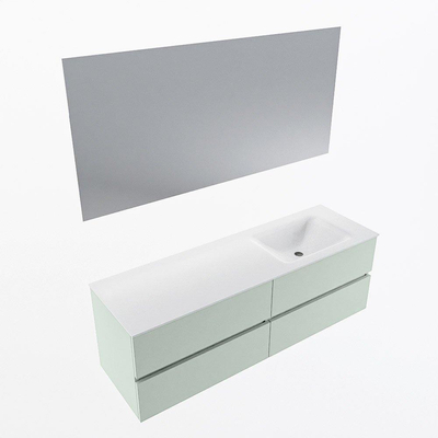 Mondiaz VICA ensemble de meuble de salle de bain - 150cm - meuble sous-vasque greey - 4 tiroirs - lavabo cloud droite - 1 trou de robinet - couleur talc - miroir LED - version XL 60cm haut