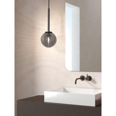 Astro Tacoma Pendant Hanglamp - 230V - IP44 - bol - geribbeld - smoke glas - mat zwart